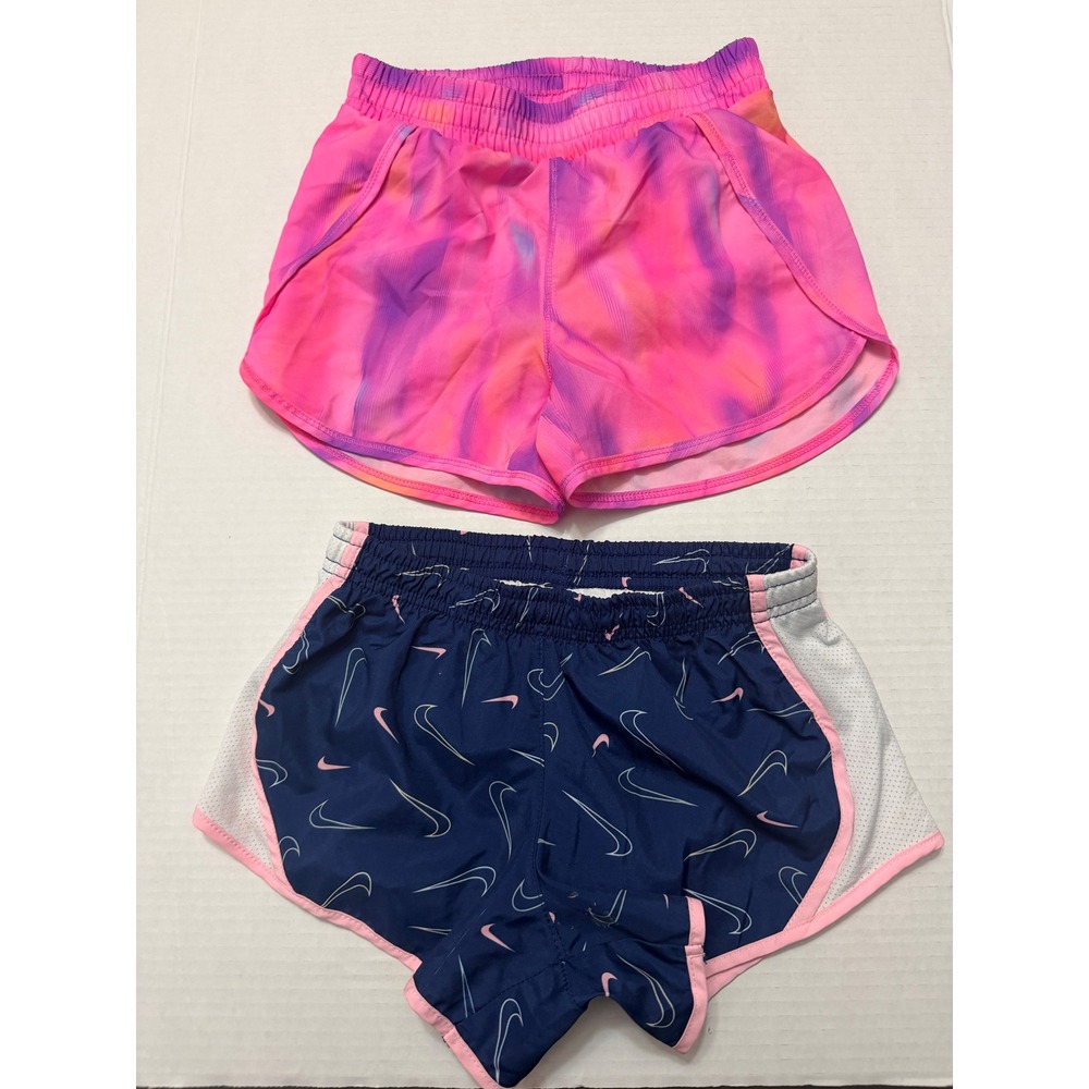 Nike Dri-FIT & All in Motion Girls Running Shorts Set Navy Pink Tie Dye XS S